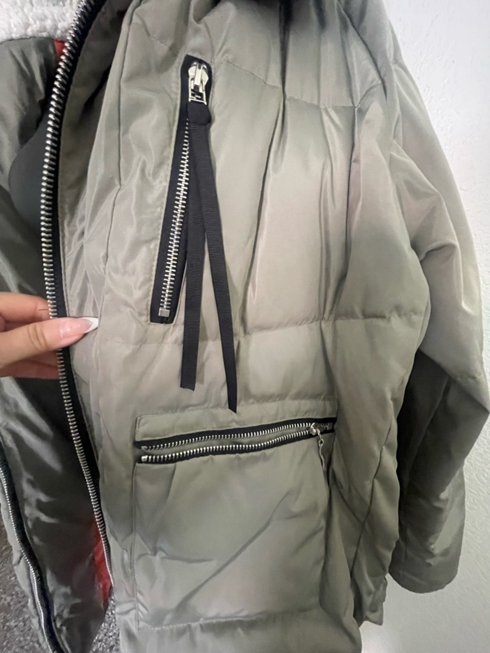 Women's Olive Green Hooded Puffer Coat - Picture 9 of 12